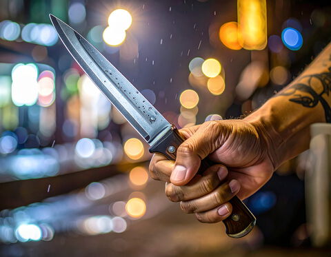 Nahaufnahme einer Hand mit Messer