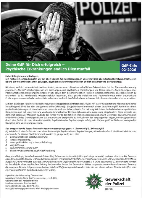 Psychische Erkrankungen als Dienstunfall
