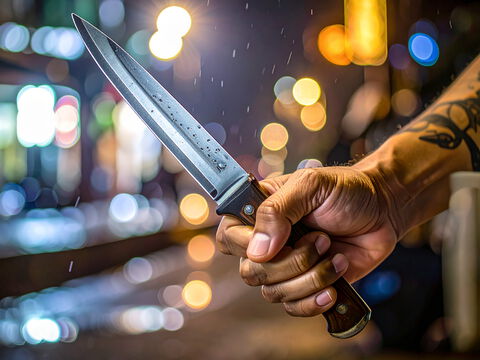 Nahaufnahme einer Hand mit Messer